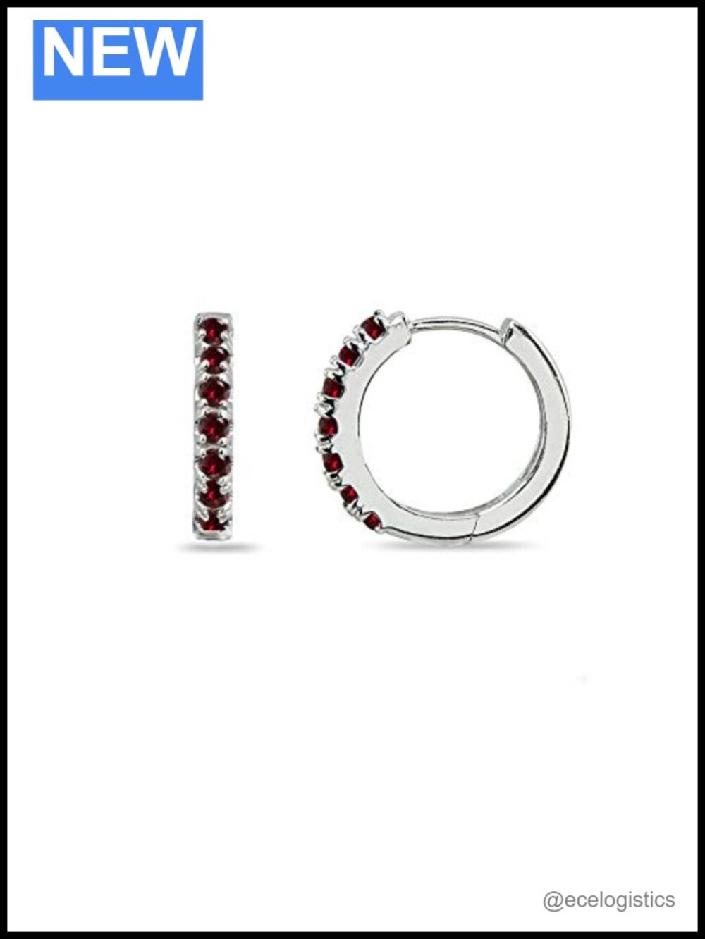 Sterling Silver 15mm Synthetic Ruby Huggie Hoop Earrings